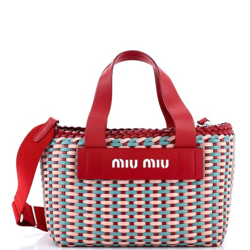 Miu Miu Logo Wicker Basket Tote Matelasse Leather Medium