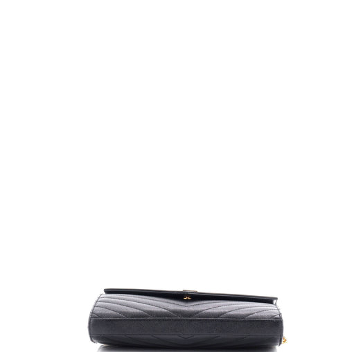 Saint Laurent Classic Monogram Wallet on Chain Matelasse Chevron Leather Medium