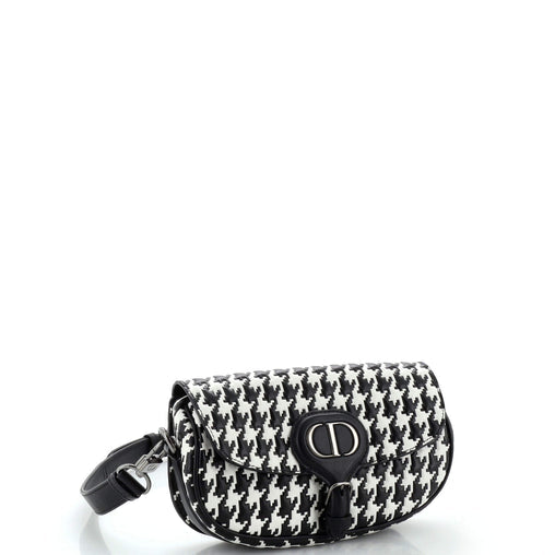 Christian Dior Bobby Flap Bag Houndstooth Embossed Calfskin East West