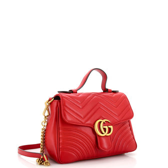 Gucci GG Marmont Top Handle Flap Bag Matelasse Leather Small