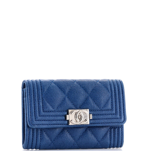 Chanel Boy Flap Card Case Quilted Caviar