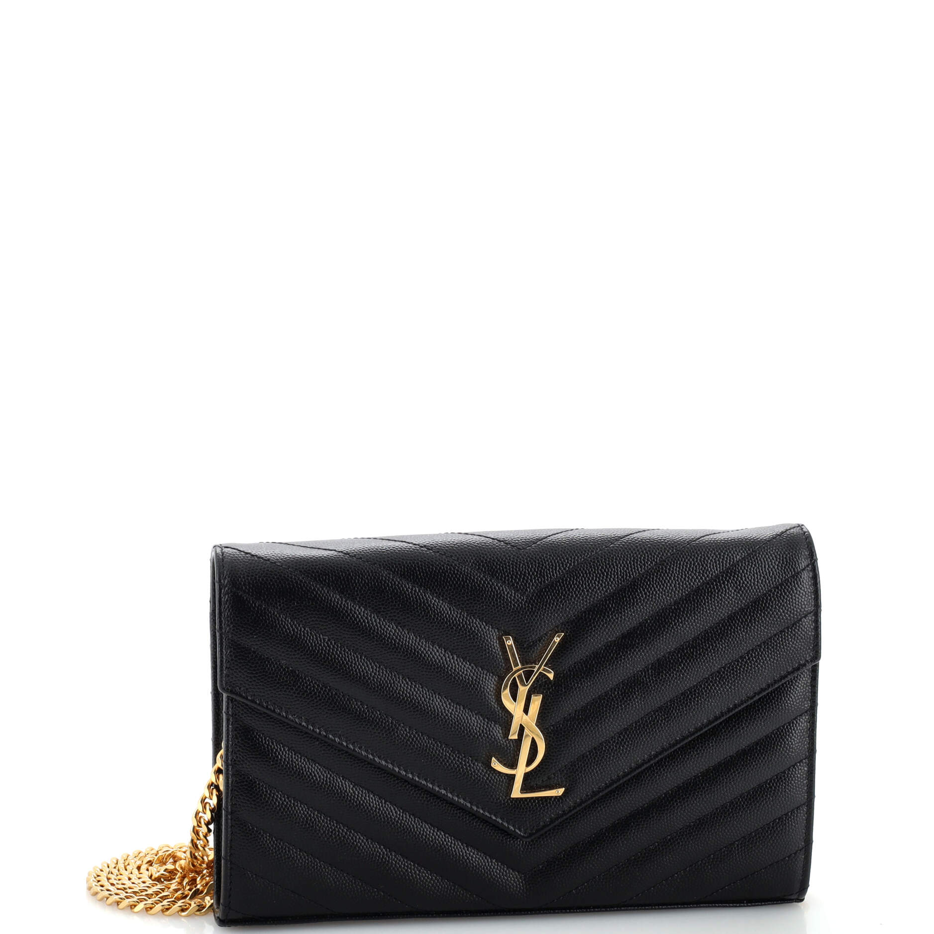 Saint Laurent Classic Monogram Wallet on Chain Matelasse Chevron Leather Medium