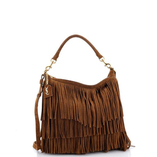 Saint Laurent Emmanuelle Hobo Suede Fringe Small