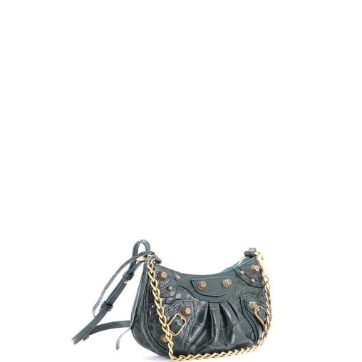 Balenciaga Le Cagole Giant Studs Shoulder Bag Crocodile Embossed Leather Mini