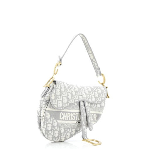 Christian Dior Saddle Handbag Logo Embroidered Oblique Canvas Medium
