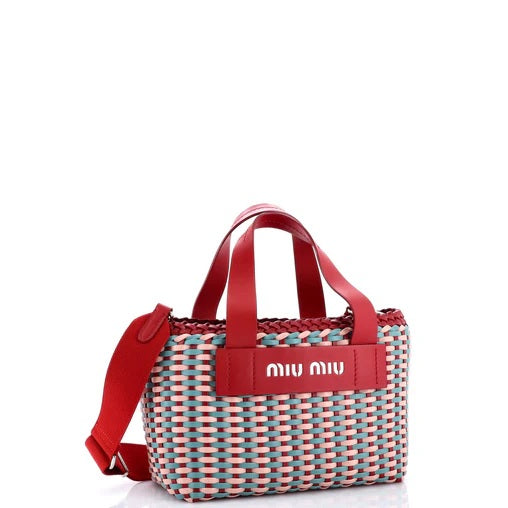 Miu Miu Logo Wicker Basket Tote Matelasse Leather Medium