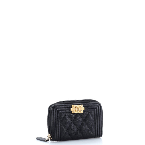 Chanel Boy Zip Around Wallet Quilted Caviar Small