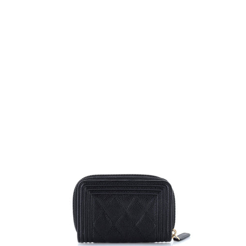 Chanel Boy Zip Around Wallet Quilted Caviar Small
