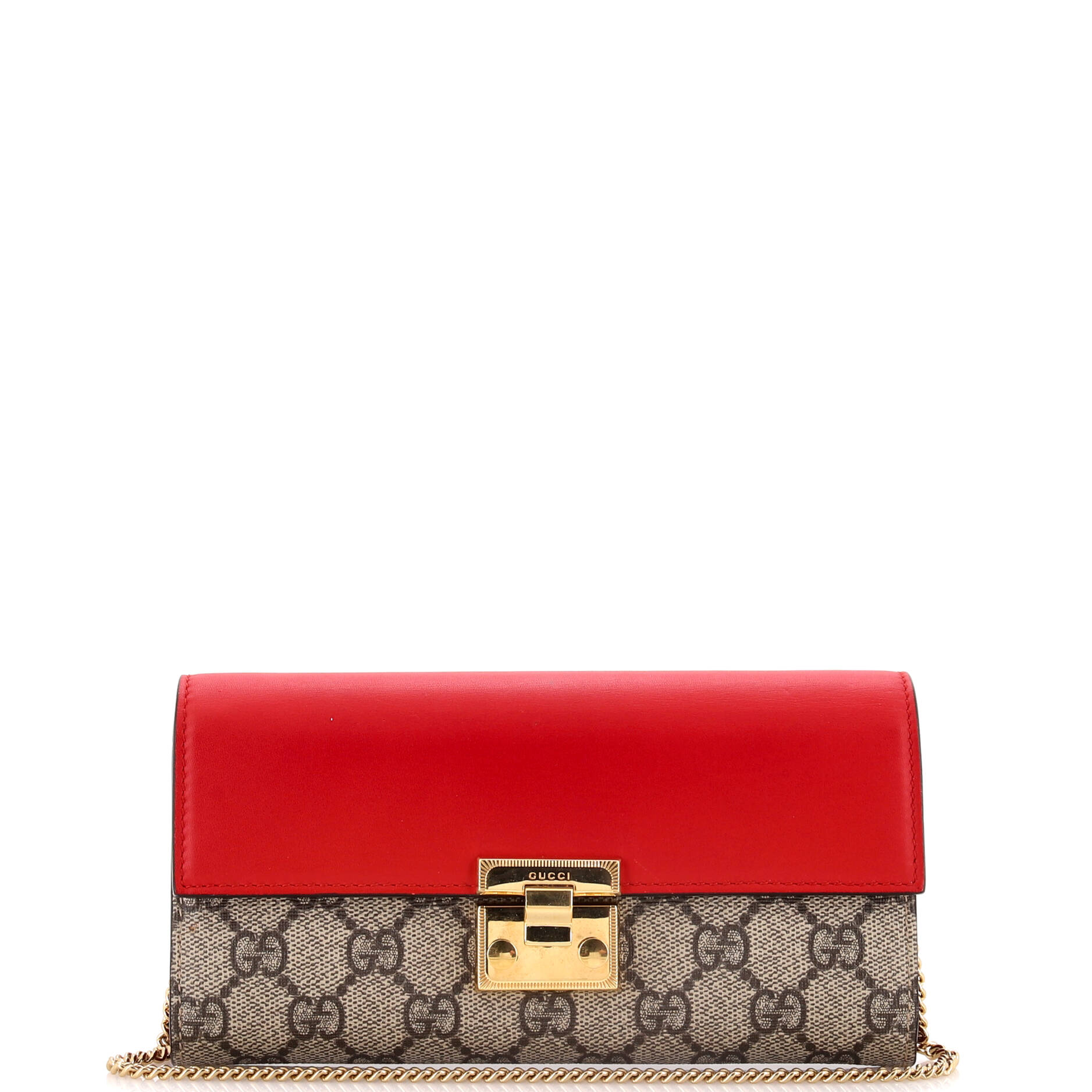 Gucci Padlock Continental Chain Wallet GG Coated Canvas and Leather Long