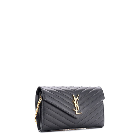 Saint Laurent Classic Monogram Wallet on Chain Matelasse Chevron Leather Medium