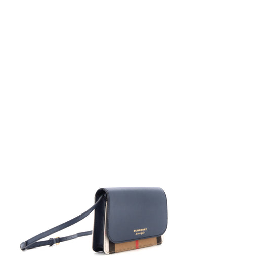 Burberry Hampshire Wallet on Strap Leather and House Check Canvas