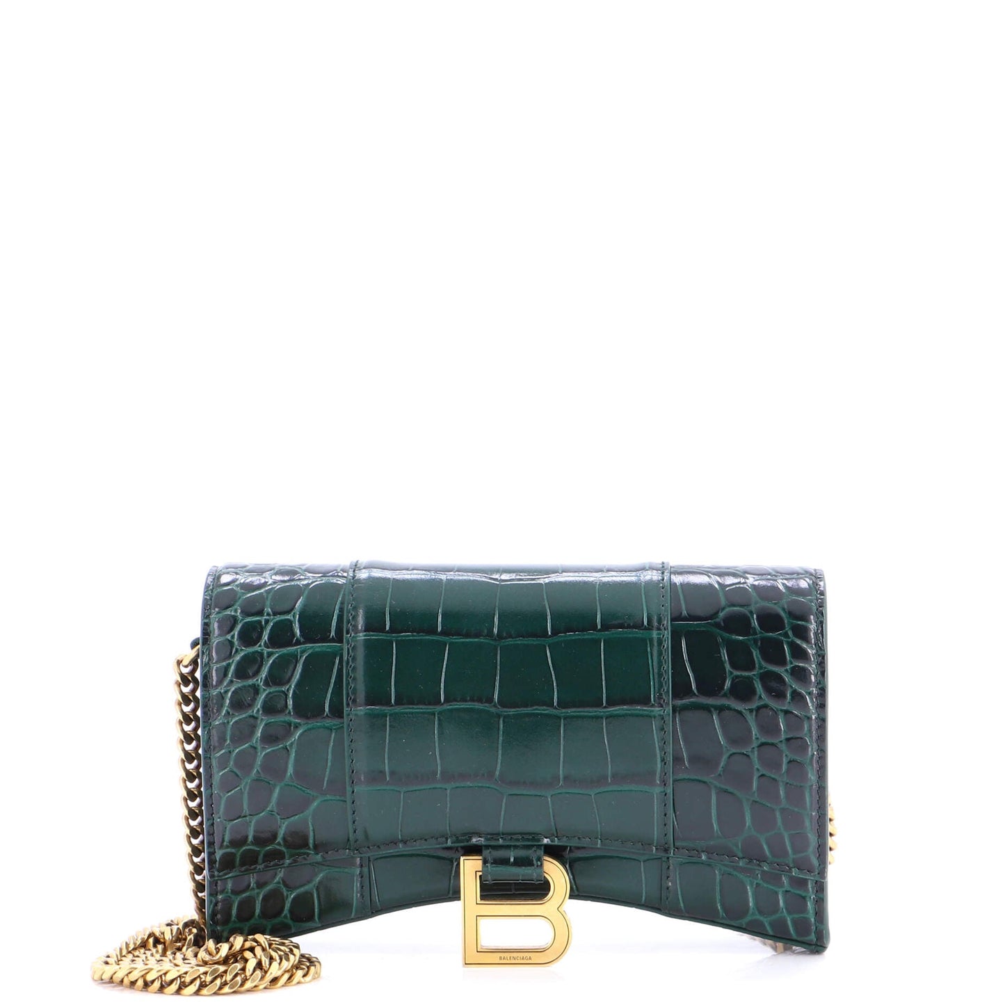 Balenciaga Hourglass Chain Wallet Crocodile Embossed Leather
