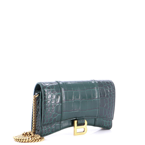 Balenciaga Hourglass Chain Wallet Crocodile Embossed Leather