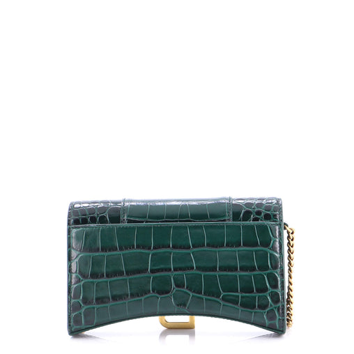 Balenciaga Hourglass Chain Wallet Crocodile Embossed Leather