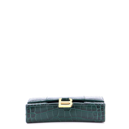 Balenciaga Hourglass Chain Wallet Crocodile Embossed Leather