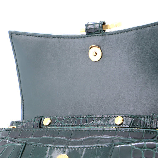 Balenciaga Hourglass Chain Wallet Crocodile Embossed Leather