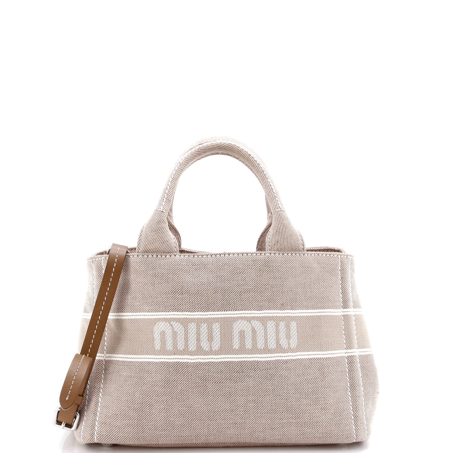 Miu Miu Logo Convertible Tote Printed Denim Medium