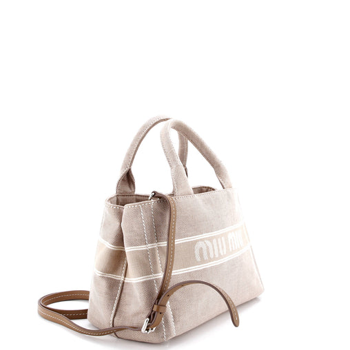 Miu Miu Logo Convertible Tote Printed Denim Medium