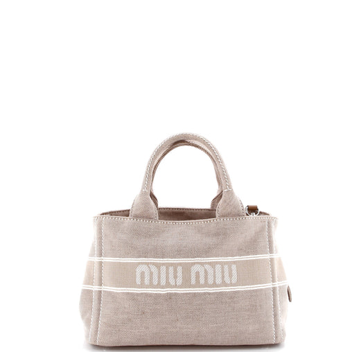 Miu Miu Logo Convertible Tote Printed Denim Medium