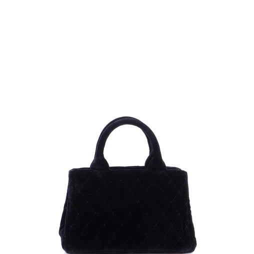 Prada Convertible Open Tote Quilted Embroidered Velvet Mini