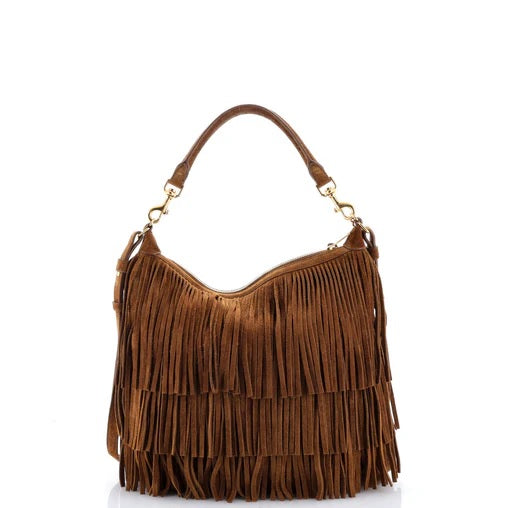 Saint Laurent Emmanuelle Hobo Suede Fringe Small