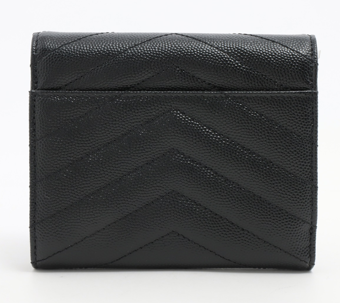 Saint Laurent Paris YSL line V Stitch Black Compact Wallet Leather