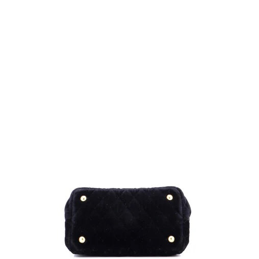 Prada Convertible Open Tote Quilted Embroidered Velvet Mini