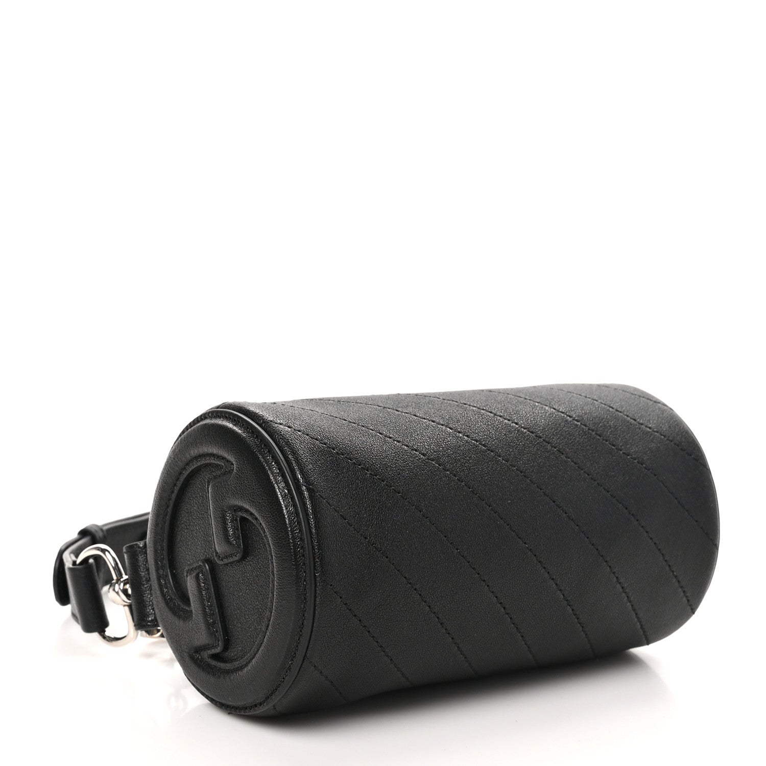 New Gucci Sakai Be Green Calfskin Diagonal Stitched Mini Blondie Barrel Shoulder Bag Black