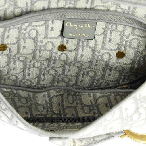 Christian Dior Saddle Handbag Logo Embroidered Oblique Canvas Medium