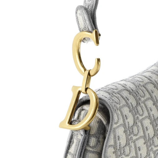 Christian Dior Saddle Handbag Logo Embroidered Oblique Canvas Medium
