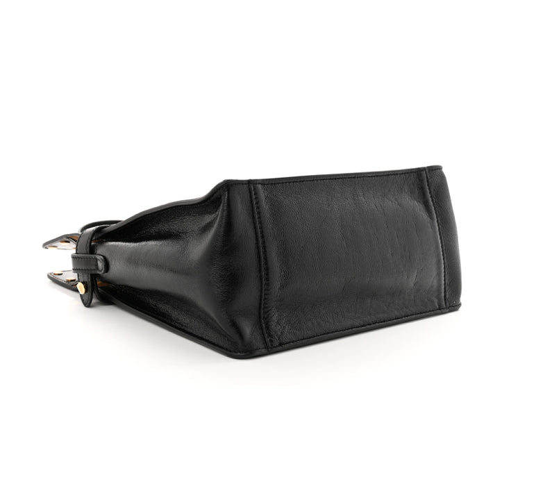 FENDI Glossy Lambskin Suede Small Flip Tote Black Marrone