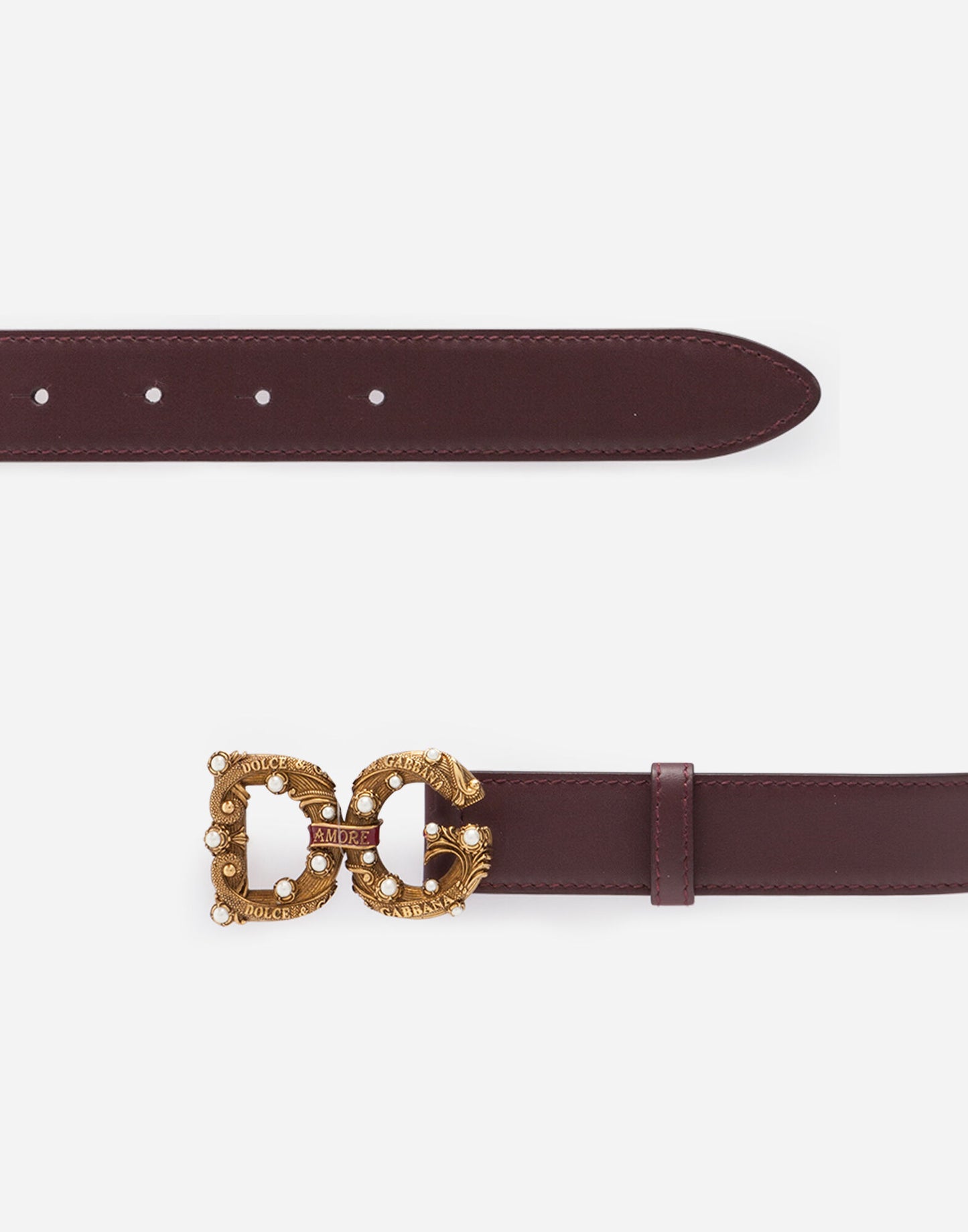New Dolce & Gabbana Elegant Bordeaux Leather Amore Belt