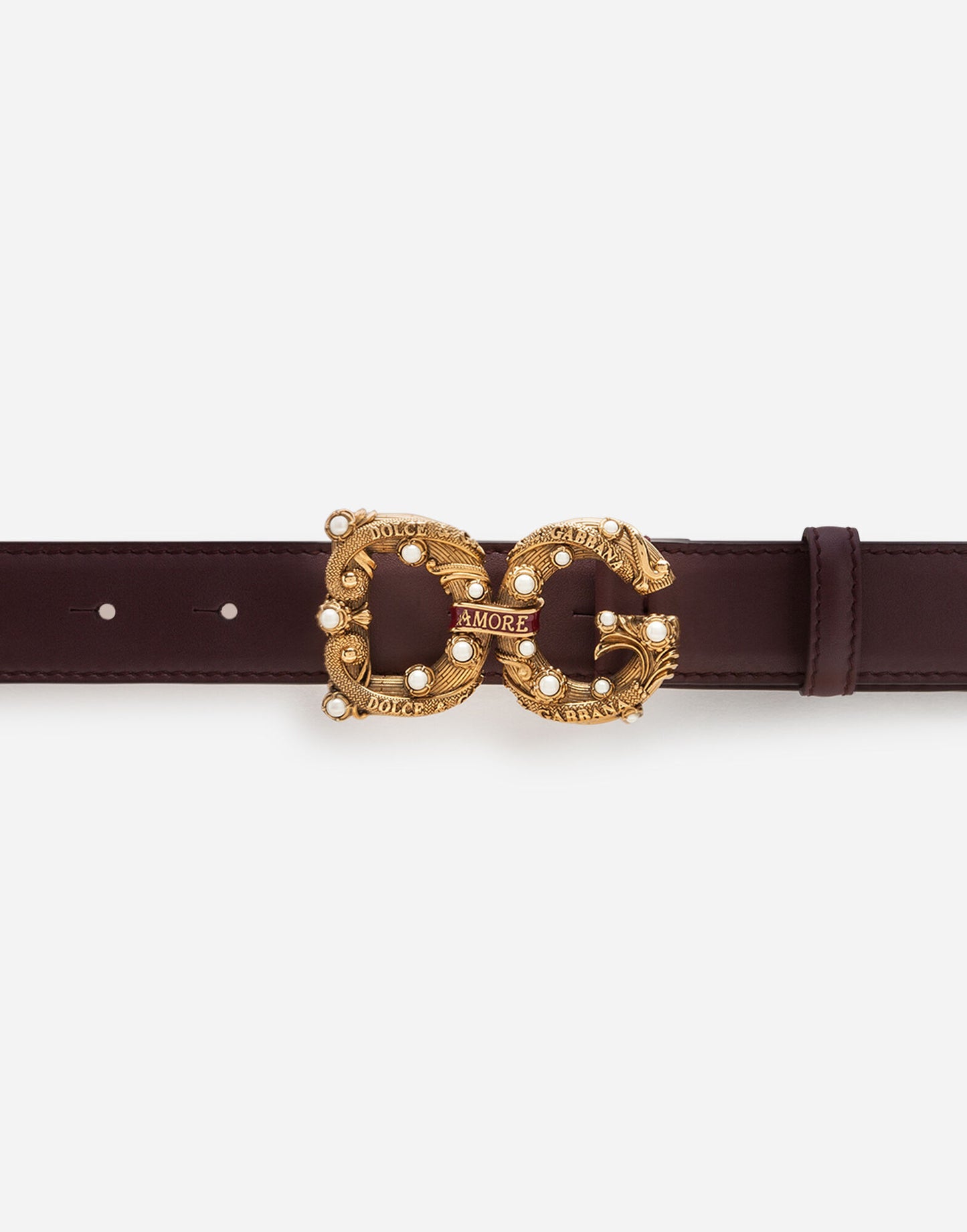 New Dolce & Gabbana Elegant Bordeaux Leather Amore Belt