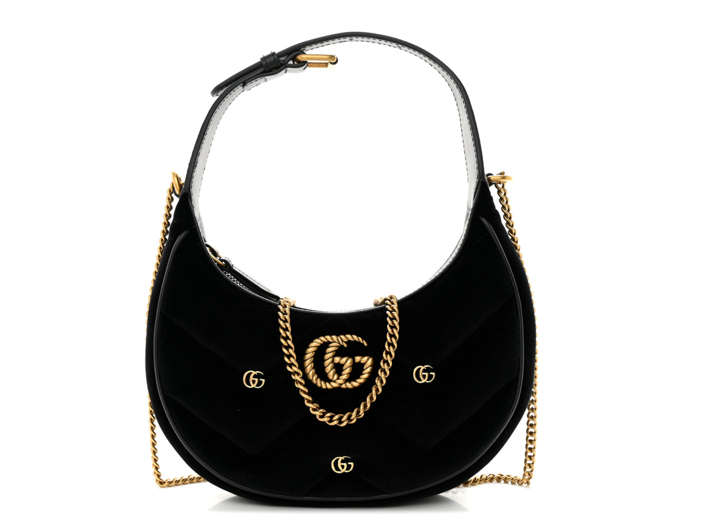 GUCCI Velvet Matelasse Double G Studs Torchon GG Marmont Half Moon Hobo
