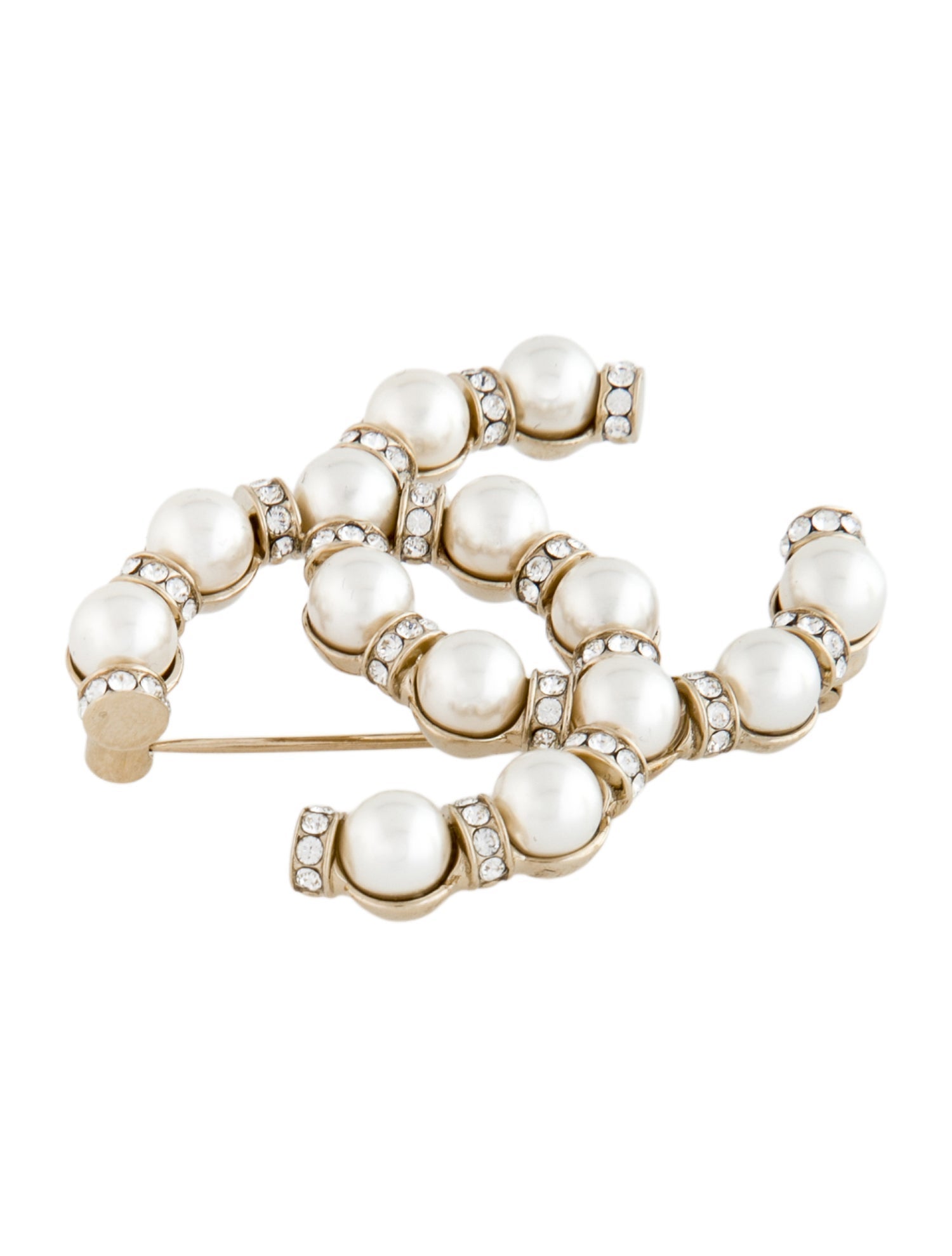Chanel 2022 Faux Pearl & Strass CC Brooch