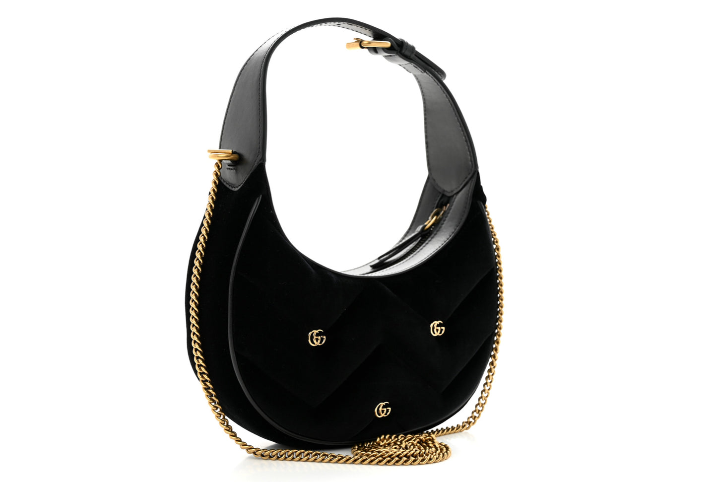 GUCCI Velvet Matelasse Double G Studs Torchon GG Marmont Half Moon Hobo