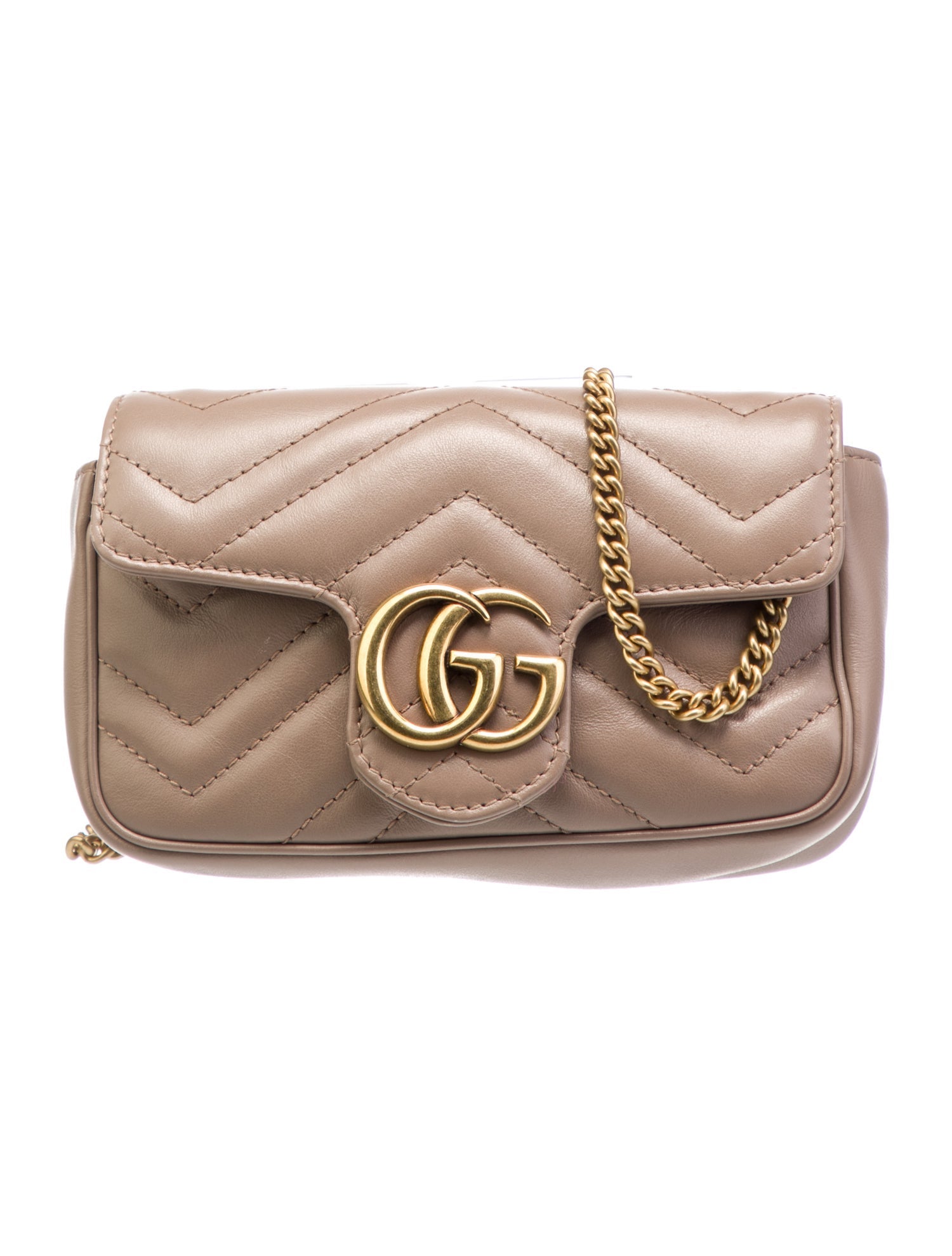 Gucci GG Marmont Leather Chain Shoulder Bag Pink Beige