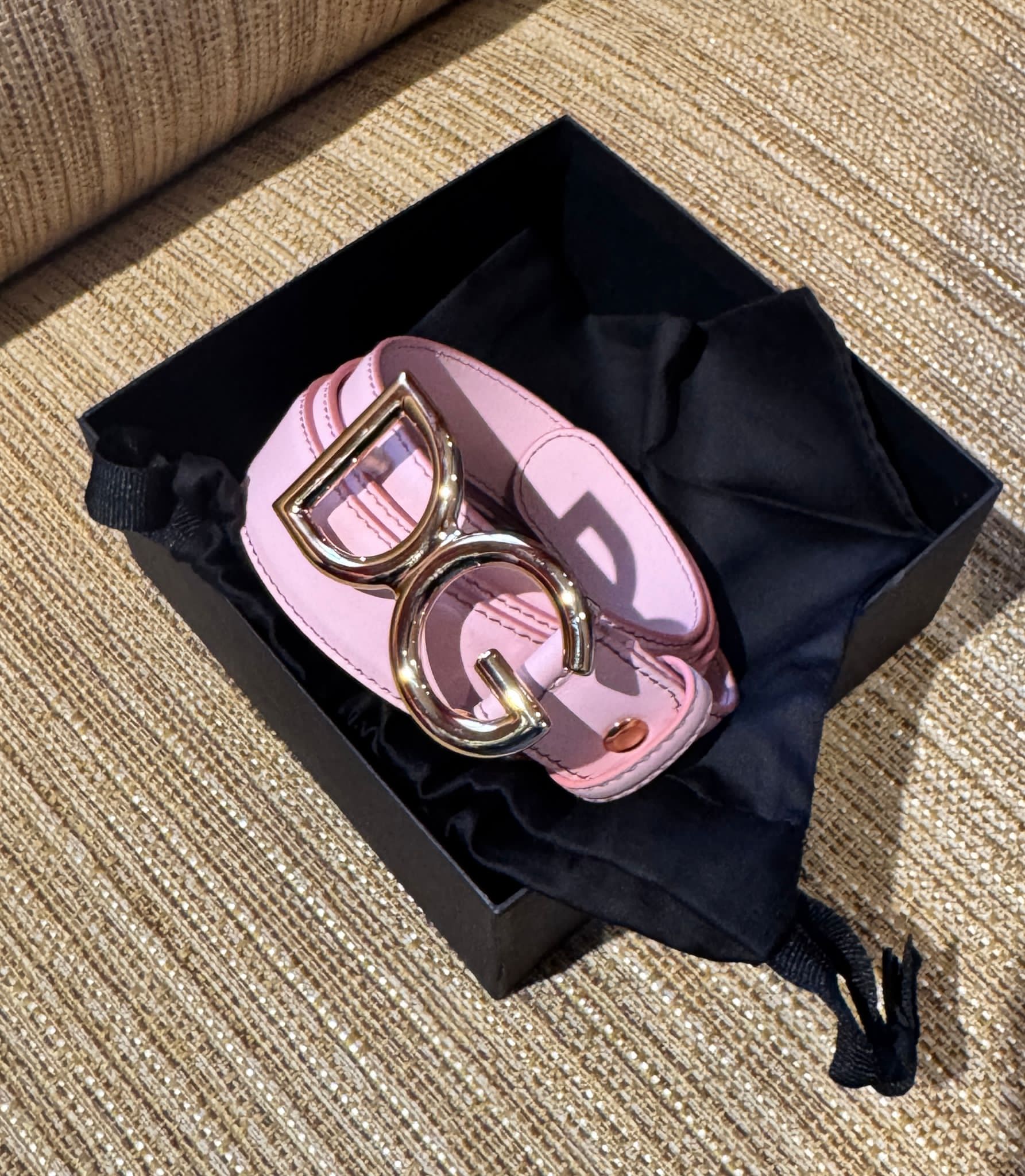 New Dolce & Gabbana Calfskin Belt With Dg Logo - Pink