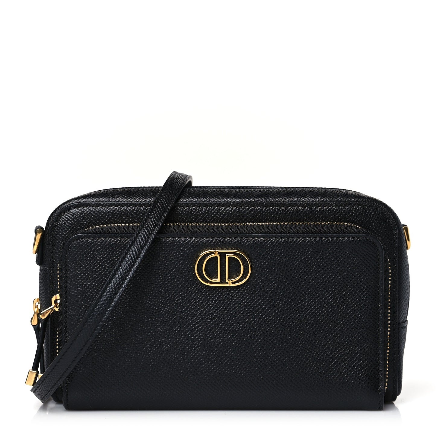 CHRISTIAN DIOR Grained Calfskin Caro Double Pouch Black
