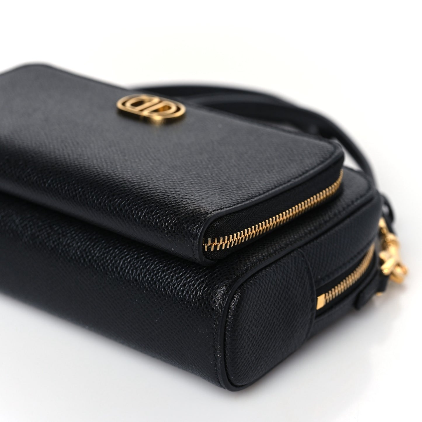 CHRISTIAN DIOR Grained Calfskin Caro Double Pouch Black