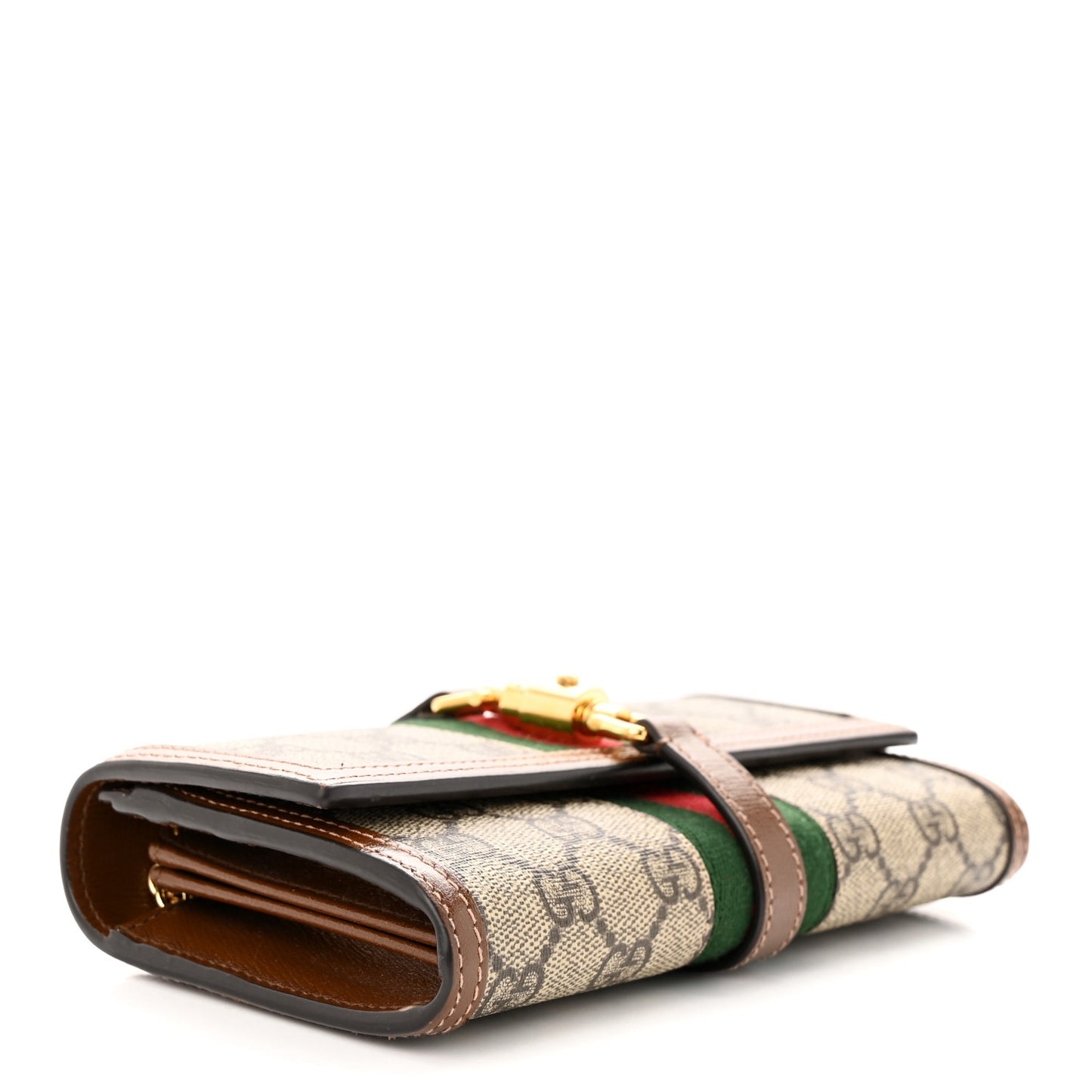 GUCCI GG Supreme Monogram Azalea Calfskin Web Jackie 1961 Chain Wallet Beige Ebony Brown Sugar