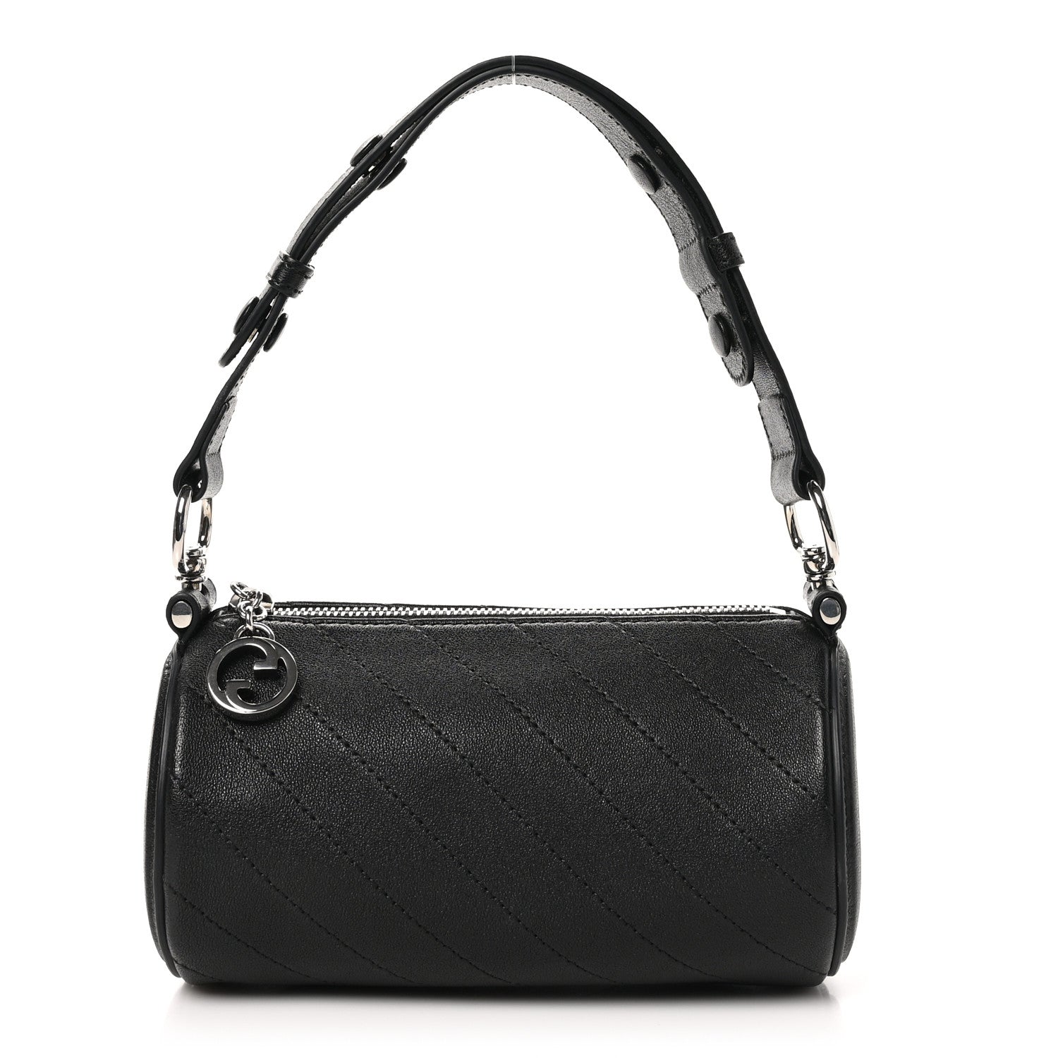 New Gucci Sakai Be Green Calfskin Diagonal Stitched Mini Blondie Barrel Shoulder Bag Black