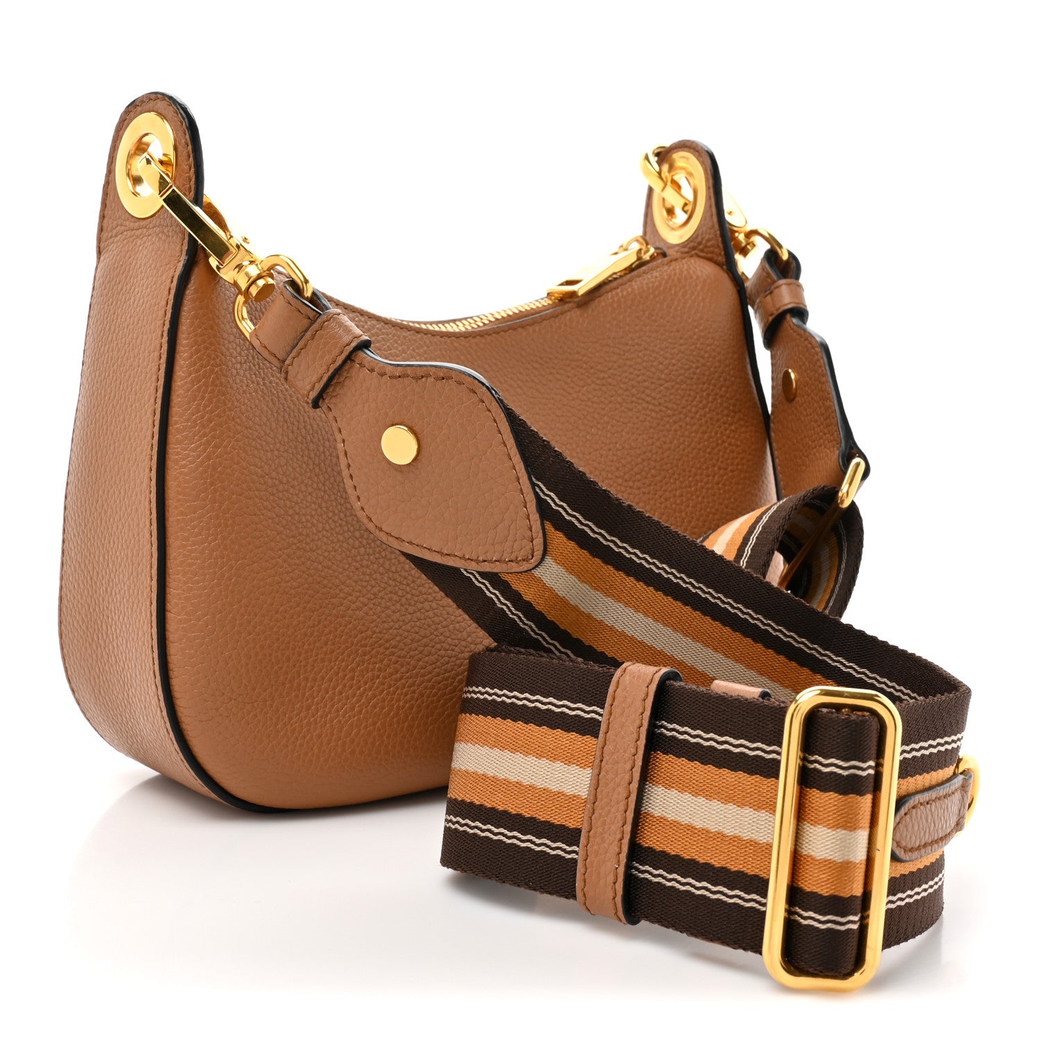 New Prada  Vitello Phenix Small Zippered Messenger Hobo Cammeo