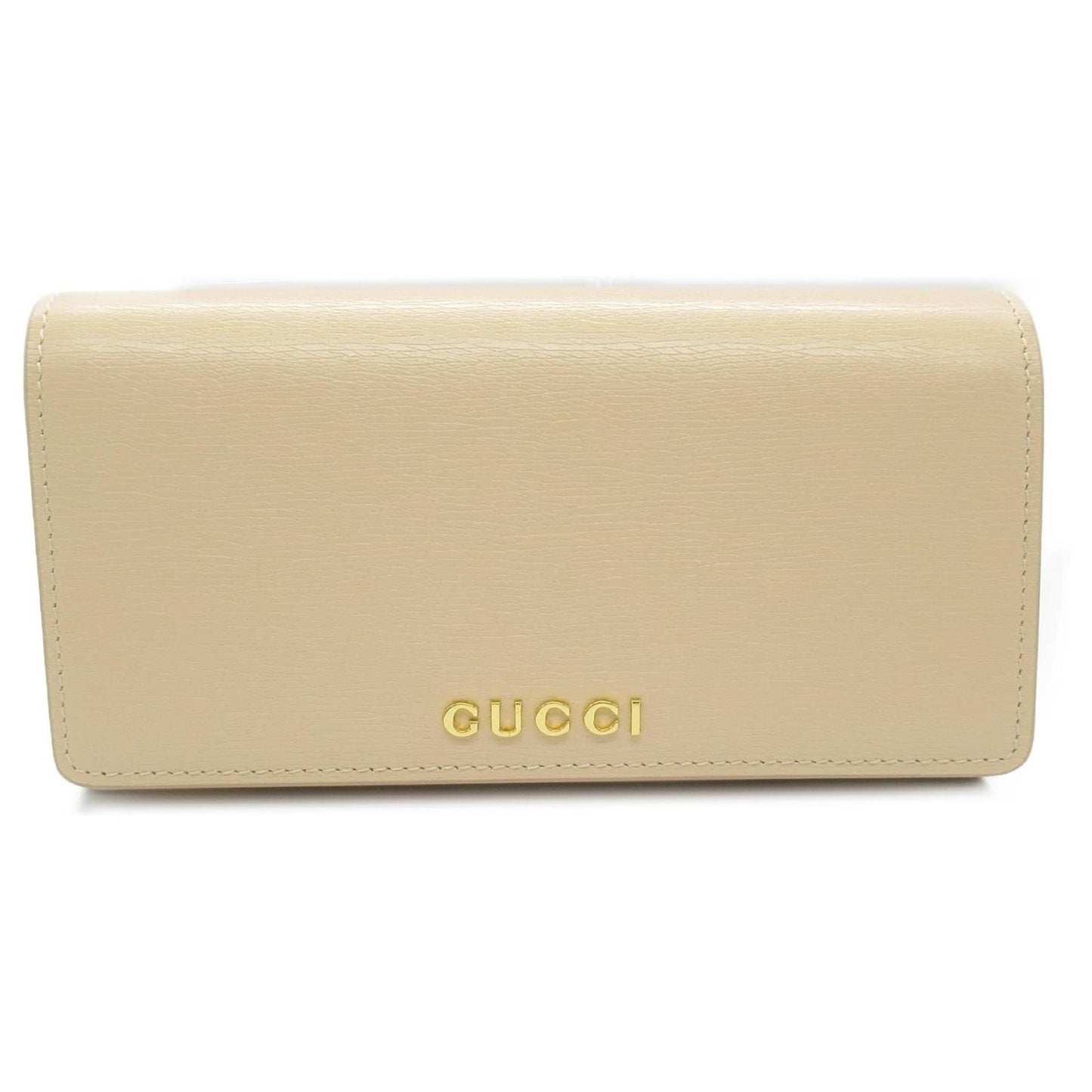 New Gucci Bi-Fold Long Wallet in Beige Calfskin