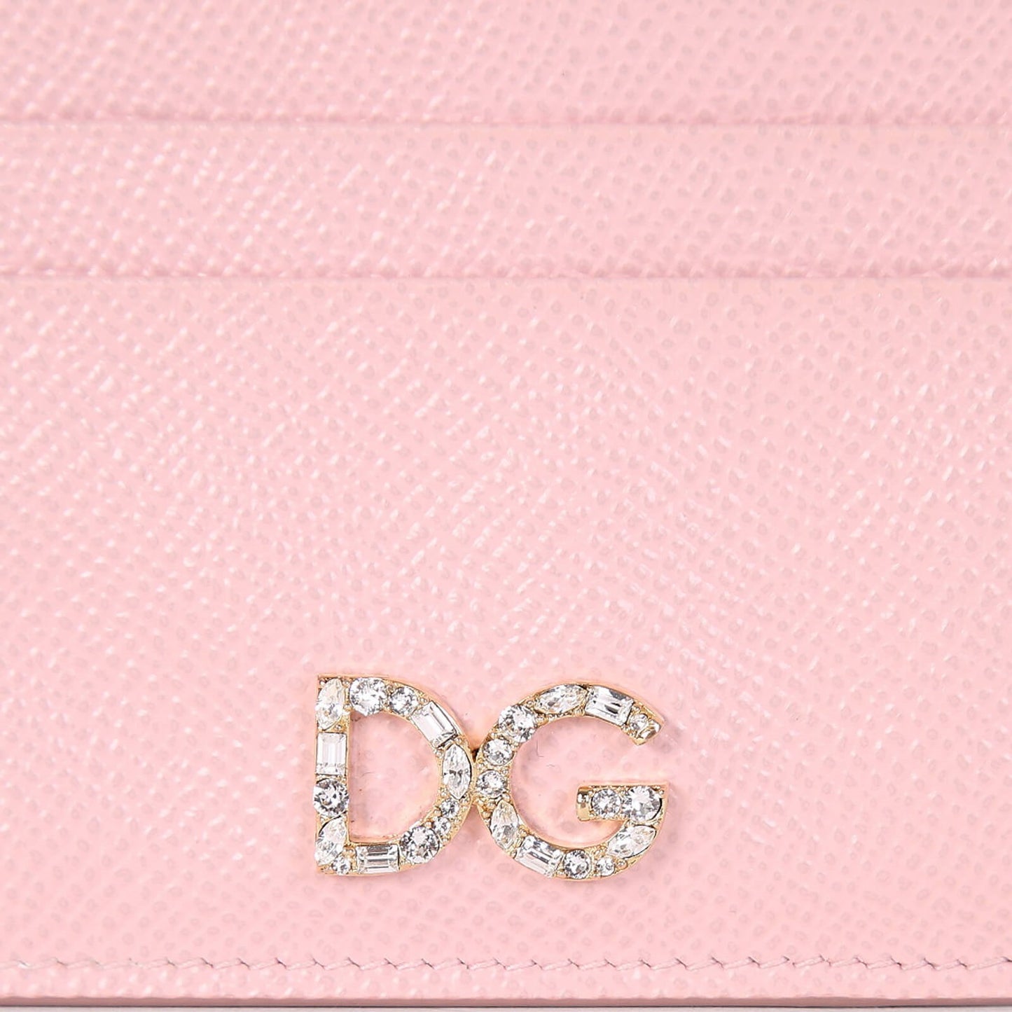 New  Dolce & Gabbana Crystal DG Logo Calfskin Vertical Card Holder Light Pink
