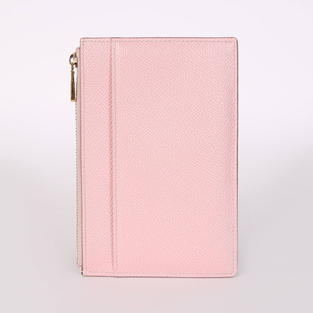 New  Dolce & Gabbana Crystal DG Logo Calfskin Vertical Card Holder Light Pink