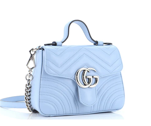 Gucci GG Marmont Top Handle Flap Bag Matelasse Leather Mini