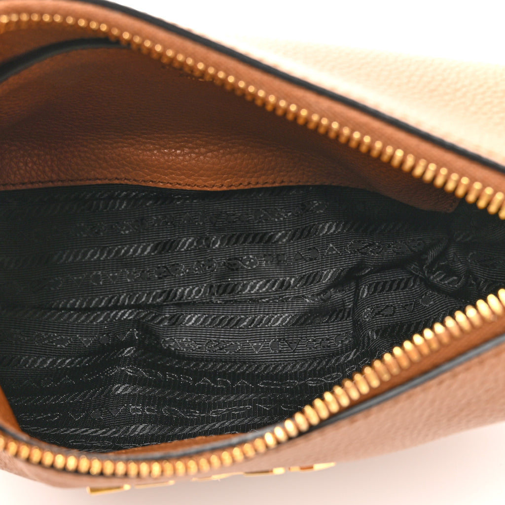 New Prada  Vitello Phenix Small Zippered Messenger Hobo Cammeo