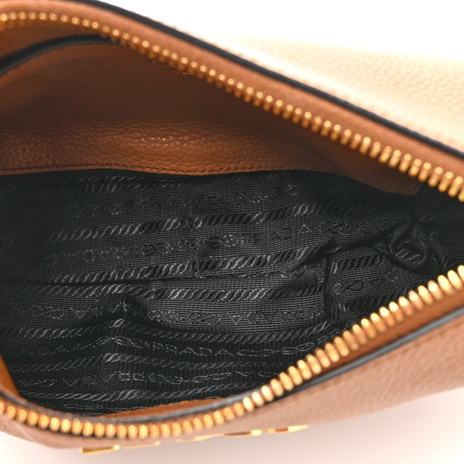 New Prada  Vitello Phenix Small Zippered Messenger Hobo Cammeo