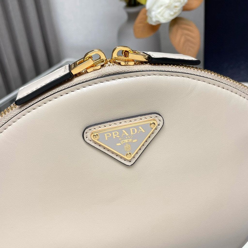 New PRADA Leather Mini Shoulder Bag In Travertine